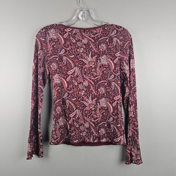 Old Navy Y2K Paisley Scoop Neck Stretch Long Sleeve Top Burgundy Size M - Picture 2 of 7